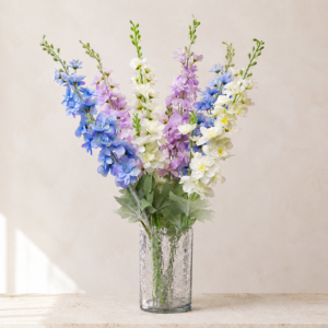 Flocked Delphinium & Hyacinth Floral Stems | Faux Silk Greens for Wedding & Home