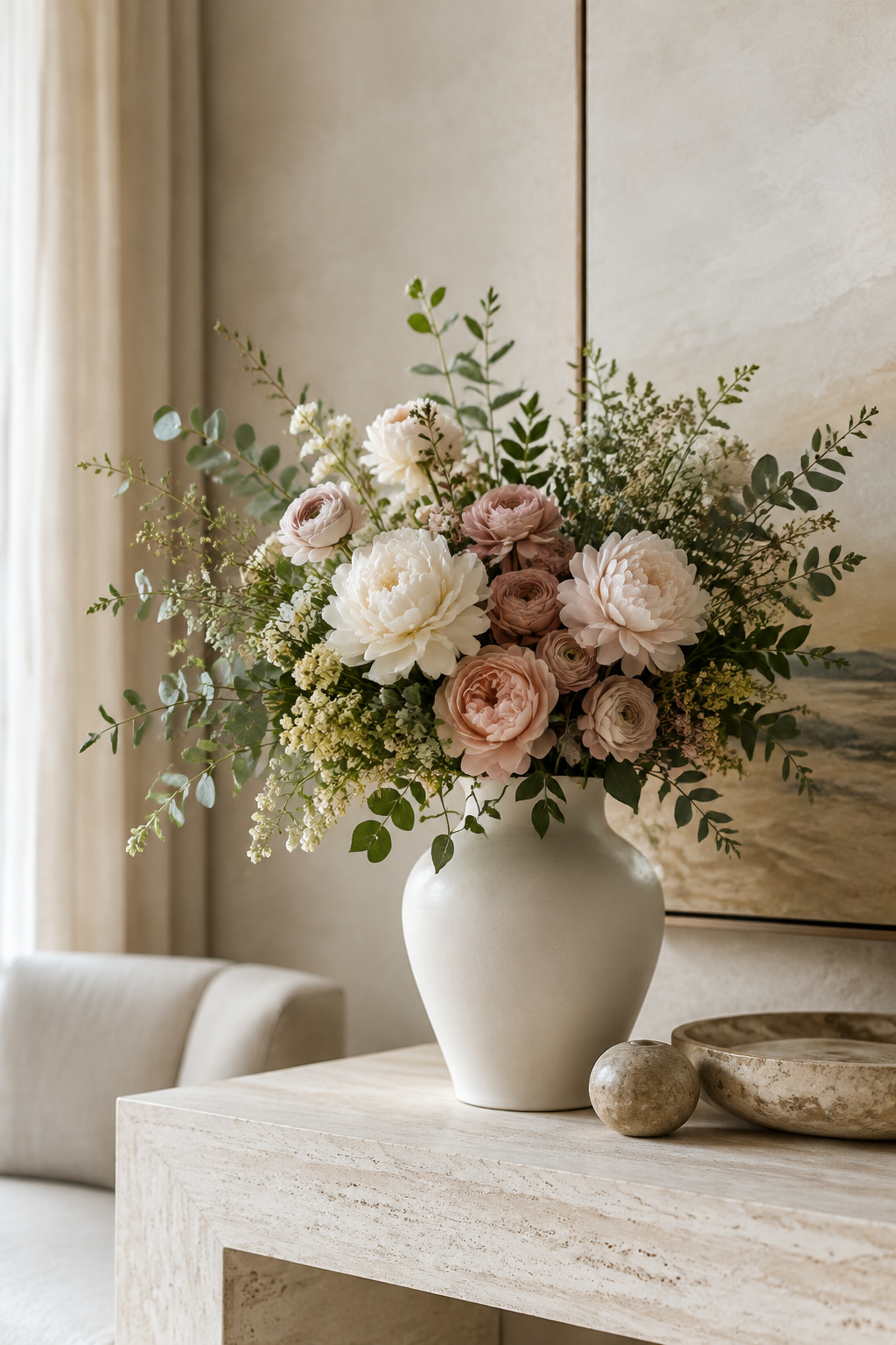 Premium artificial flower arrangement in a refined modern interior