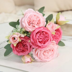 Wholesale 5-Fork Simulation Persian Rose Bouquet – High-Density Silk Floral Bush for Wedding Venues & Home Decoration