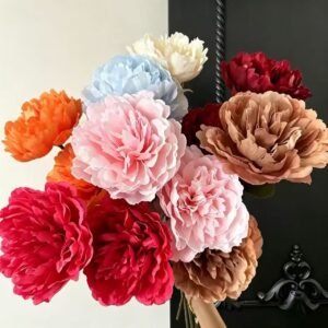 European Style 3-Head Artificial Silk Peony Flowers | Real-Touch Fake Peony Spray for Wedding Aisle Decor & Outdoor Photography Props
