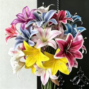 Wholesale Real-Touch Hand-Feel 3-Head Artificial Lily Stems | Film-Coated Lily Spray for Wedding Ground & Background Arrangements
