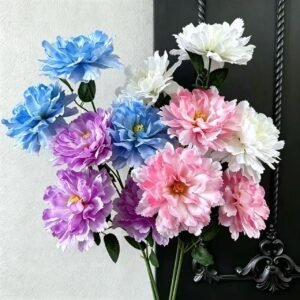 3-Headed Artificial Hibiscus Peony Floral Spray | Real-Touch Silk Flowers for DIY Wedding Layouts, Landscaping & Home Table Decor