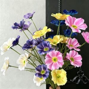 6-Piece Monet-Style Artificial Silk Cosmos Flower Spray | Soft French Impressionist Floral Arrangement for Wedding Backdrop & Home Decor